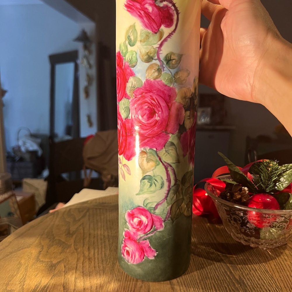 Antique Handpainted Accent Vase- Tall and heavy 12-13” tall